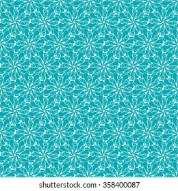 Seamless creative hand-drawn pattern of stylized flowers in white and blue-green colors. Vector illustration.