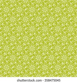 Seamless creative hand-drawn pattern of stylized flowers in white and yellow-green colors. Vector illustration.