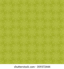 Seamless creative hand-drawn pattern of stylized flowers in yellow-green and olive colors. Vector illustration.