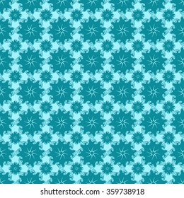 Seamless creative hand-drawn pattern of stylized flowers in light turquoise and blue-green colors. Vector illustration.