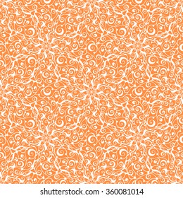 Seamless creative hand-drawn pattern of stylized flowers in white and bright orange colors. Vector illustration.