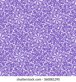 Seamless creative hand-drawn pattern of stylized flowers in white and violet colors. Vector illustration.