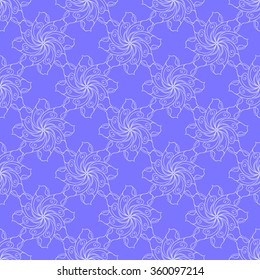 Seamless creative hand-drawn pattern of stylized flowers in bright blue and pale lavender colors. Vector illustration.