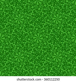 Seamless creative hand-drawn pattern of stylized flowers in bright lime and green colors. Vector illustration.