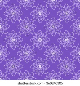 Seamless creative hand-drawn pattern of stylized flowers in white and violet colors. Vector illustration.