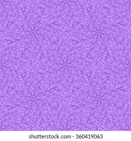 Seamless creative hand-drawn pattern of stylized flowers in violet and pale lilac colors. Vector illustration.