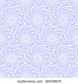 Seamless creative hand-drawn pattern of stylized flowers in white and pale lavender colors. Vector illustration.