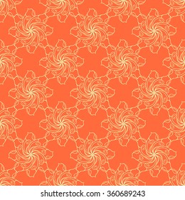 Seamless creative hand-drawn pattern of stylized flowers in yellow and orange colors. Vector illustration.