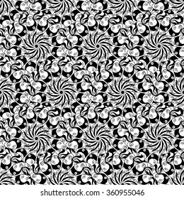 Seamless creative hand-drawn pattern of stylized flowers in black and white colors. Vector illustration.