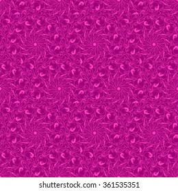 Seamless creative hand-drawn pattern of stylized flowers in bright fuchsia and mauve colors. Vector illustration.
