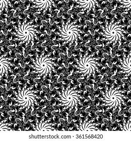 Seamless creative hand-drawn pattern of stylized flowers in black and white colors. Vector illustration.