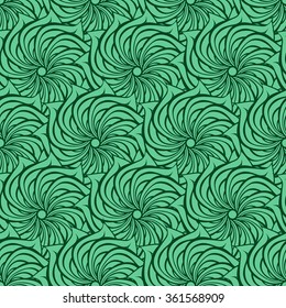 Seamless creative hand-drawn pattern of stylized flowers in jade and dark green colors. Vector illustration.