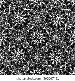 Seamless creative hand-drawn pattern of stylized flowers in black and white colors. Vector illustration.