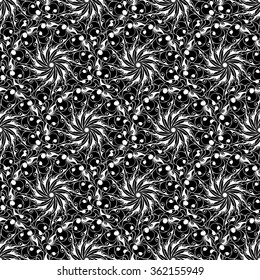 Seamless creative hand-drawn pattern of stylized flowers in black and white colors. Vector illustration.