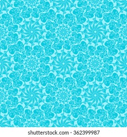 Seamless creative hand-drawn pattern of stylized flowers in light cyan and bright turquoise colors. Vector illustration.