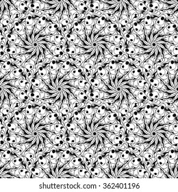 Seamless creative hand-drawn pattern of stylized flowers in black and white colors. Vector illustration.