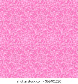 Seamless creative hand-drawn pattern of stylized flowers in pale magenta and white colors. Vector illustration.
