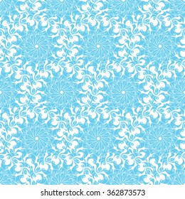 Seamless creative hand-drawn pattern of stylized flowers in light turquoise and white colors. Vector illustration.