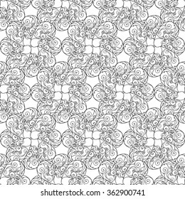 Seamless creative hand-drawn pattern of stylized flowers in black and white colors. Vector illustration.