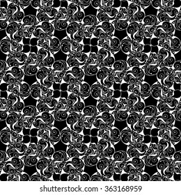 Seamless creative hand-drawn pattern of stylized flowers in black and white colors. Vector illustration.