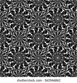 Seamless creative hand-drawn pattern of stylized flowers in black and white colors. Vector illustration.