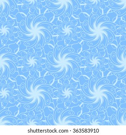 Seamless creative hand-drawn pattern of stylized flowers in pale cyan and cornflower blue colors. Vector illustration.
