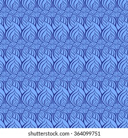 Seamless creative hand-drawn pattern of stylized flowers in cornflower and cerulean blue colors. Vector illustration.
