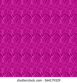 Seamless creative hand-drawn pattern of stylized flowers in bright fuchsia and mauve colors. Vector illustration.