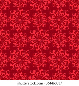 Seamless creative hand-drawn pattern of stylized flowers in bright red and dark burgundy colors. Vector illustration.