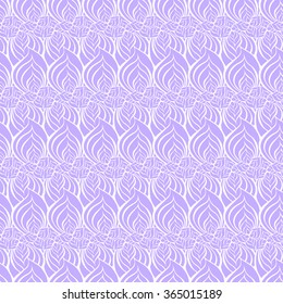 Seamless creative hand-drawn pattern of stylized flowers in pale violet and white colors. Vector illustration.