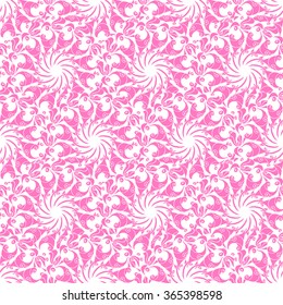 Seamless creative hand-drawn pattern of stylized flowers in pale magenta and white colors. Vector illustration.