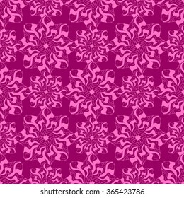 Seamless creative hand-drawn pattern of stylized flowers in bright fuchsia and pale pink colors. Vector illustration.