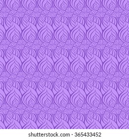 Seamless creative hand-drawn pattern of stylized flowers in violet and pale lilac colors. Vector illustration.