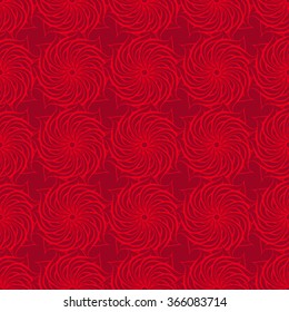 Seamless creative hand-drawn pattern of stylized flowers in bright red and maroon colors. Vector illustration.