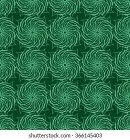 Seamless creative hand-drawn pattern of stylized flowers in pale jade and dark green colors. Vector illustration.