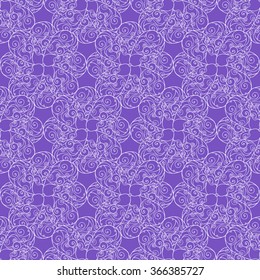 Seamless creative hand-drawn pattern of stylized flowers in white and bright violet colors. Vector illustration.
