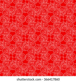 Seamless creative hand-drawn pattern of stylized flowers in white and bright scarlet colors. Vector illustration.