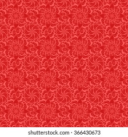Seamless creative hand-drawn pattern of stylized flowers in red and pale scarlet colors. Vector illustration.