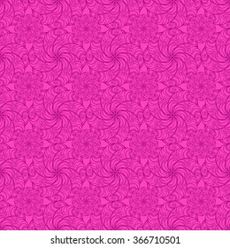 Seamless creative hand-drawn pattern of stylized flowers in bright fuchsia and mauve colors. Vector illustration.