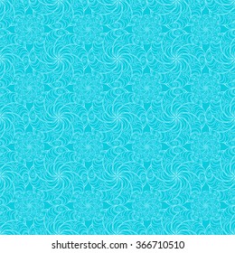 Seamless creative hand-drawn pattern of stylized flowers in light cyan and bright turquoise colors. Vector illustration.