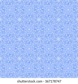 Seamless creative hand-drawn pattern of stylized flowers in cornflower blue and white colors. Vector illustration.