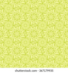 Seamless creative hand-drawn pattern of stylized flowers in pale yellow and light olive colors. Vector illustration.