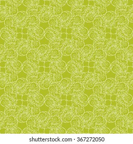 Seamless creative hand-drawn pattern of stylized flowers in white and yellow-green colors. Vector illustration.