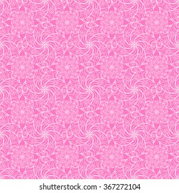 Seamless creative hand-drawn pattern of stylized flowers in pale magenta and white colors. Vector illustration.