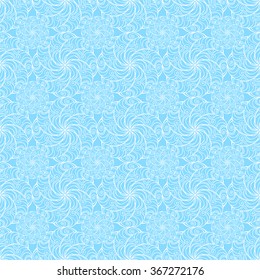 Seamless creative hand-drawn pattern of stylized flowers in pale cyan and white colors. Vector illustration.