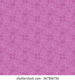 Seamless creative hand-drawn pattern of stylized flowers in mauve and pale magenta colors. Vector illustration.