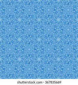 Seamless creative hand-drawn pattern of stylized flowers in light cyan and sky blue colors. Vector illustration.