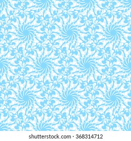 Seamless creative hand-drawn pattern of stylized flowers in pale cyan and white colors. Vector illustration.