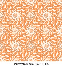 Seamless creative hand-drawn pattern of stylized flowers in white and bright orange colors. Vector illustration.