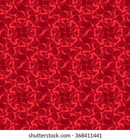 Seamless creative hand-drawn pattern of stylized flowers in bright red and dark burgundy colors. Vector illustration.